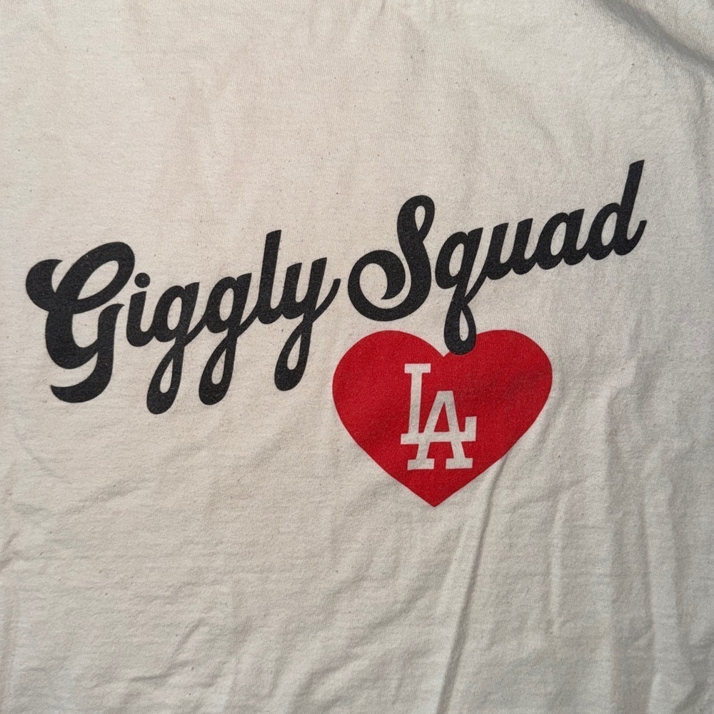 Giggly Squad Podcast LA Fire Relief Merch T-Shirt with Red Heart, size small - Picture 6 of 6